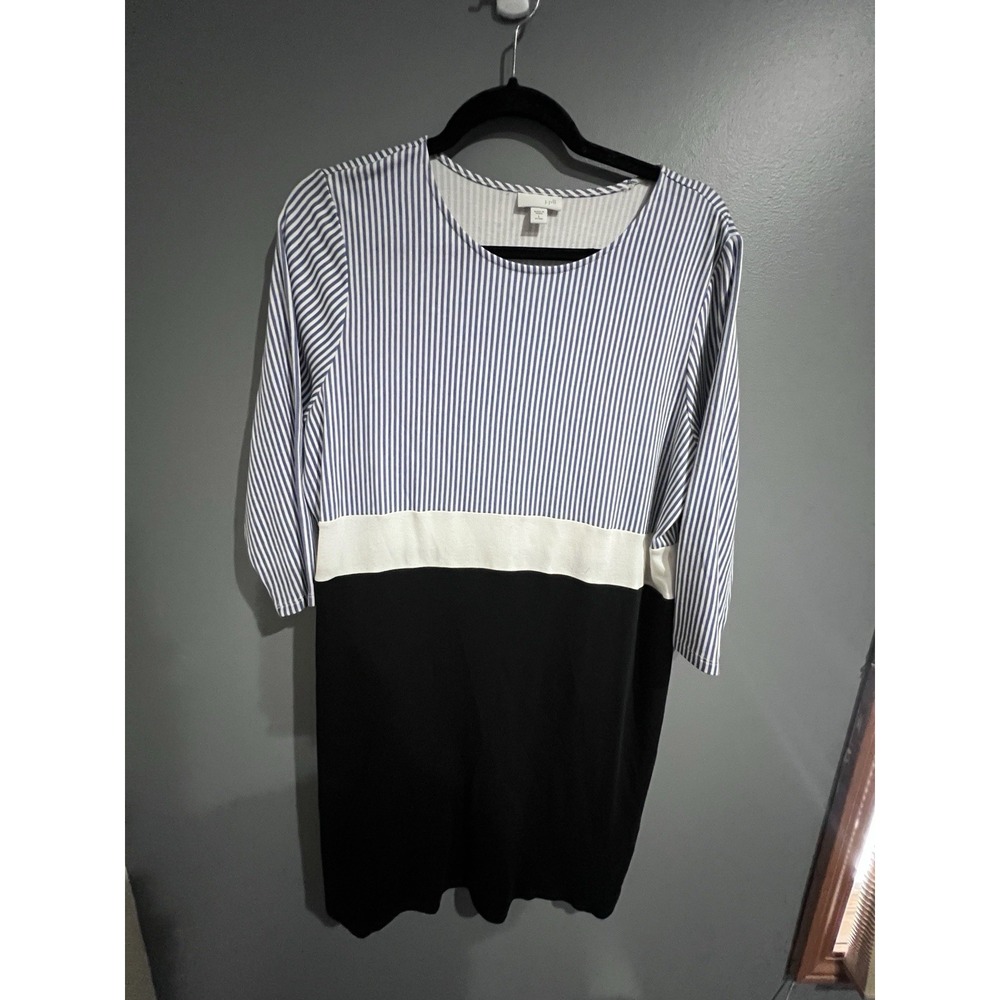 J. Jill Colorblock Dress Womens Large Striped Black Stretch Work Knee Length